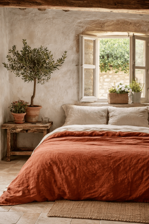 lin lavé terracotta -la draperie française