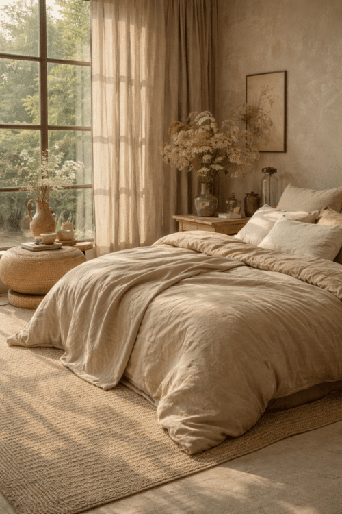 housse de couette lin lavé- beige sable - la draperie française