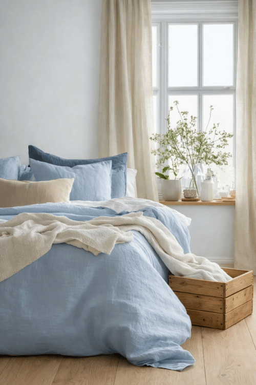 lin lavé bleu ciel - la draperie française