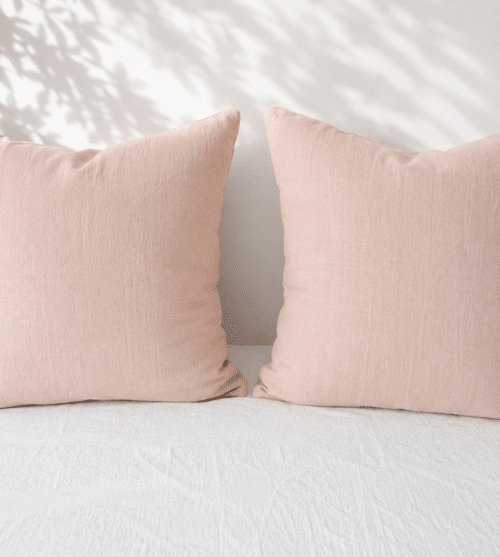 taie lin lavé rose poudre , la draperie Française