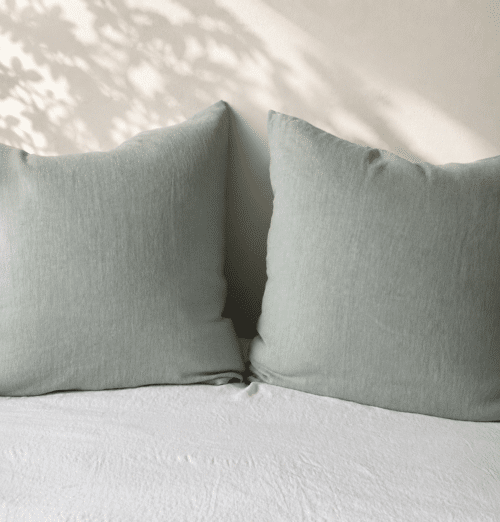 taie lin lavé bleu céladon , la draperie Française