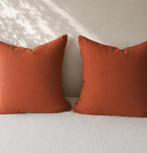 taie lin lavé terracotta , la draperie Française